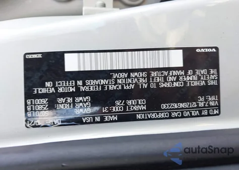 2022 Volvo S60 B5 Momentum z USA, uszkodzony, nr VIN 7JRL12TZ6NG162330